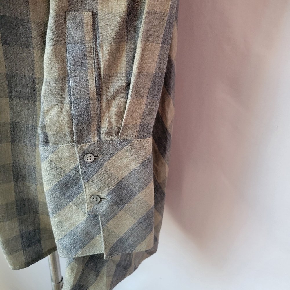 Hana San Oviv Khaki Check Button Up Shirt 38 6/8 M - Picture 12 of 14
